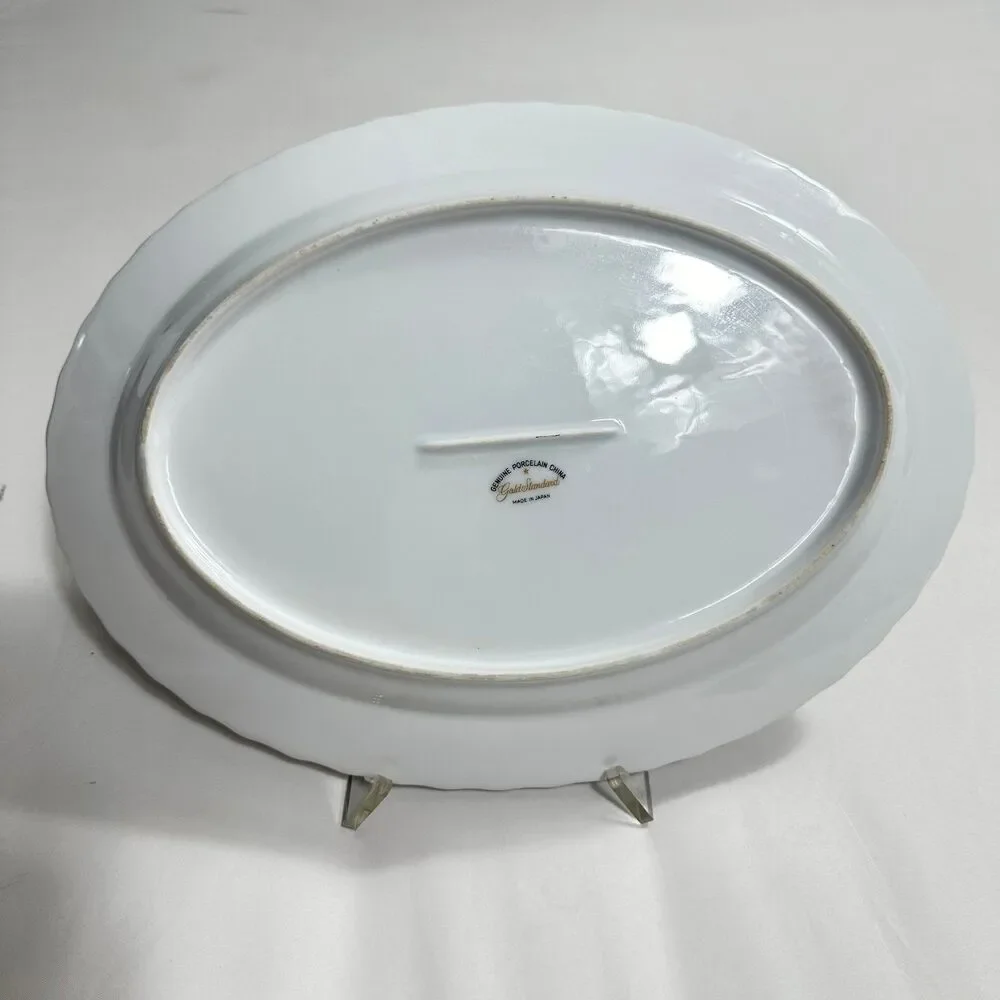Gold Standard Serving Platter Porcelain Y2K Platinum Trim 14” Oval Made In Japan